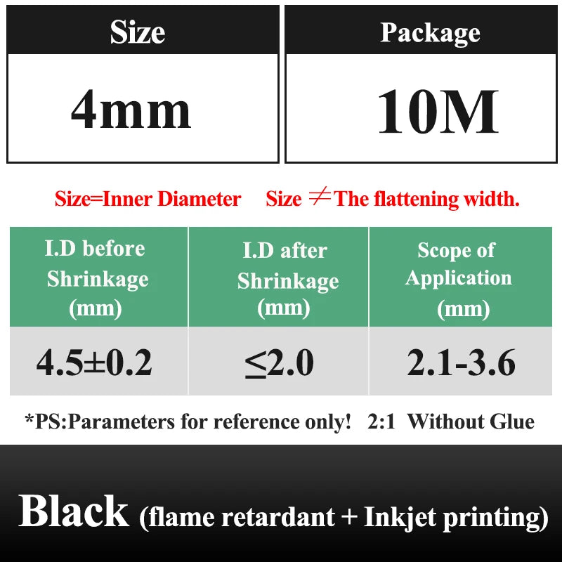 10 METER/LOT BLACK 1/2/3/4/5/6/8/10/10/12/14/16/18/20mm Heat Shrink Tubing Flame Retardant Tube Kit Insulation Tubing Wire Cable