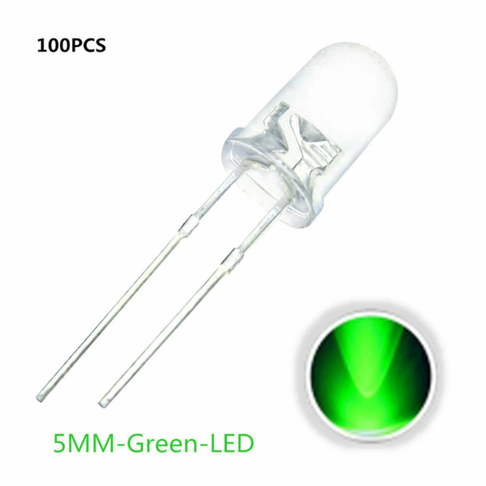 100pcs 5mm LED Diode 5 mm Assorted Kit White Green Red Blue Yellow Orange Pink Purple Warm white DIY Light Emitting Diode