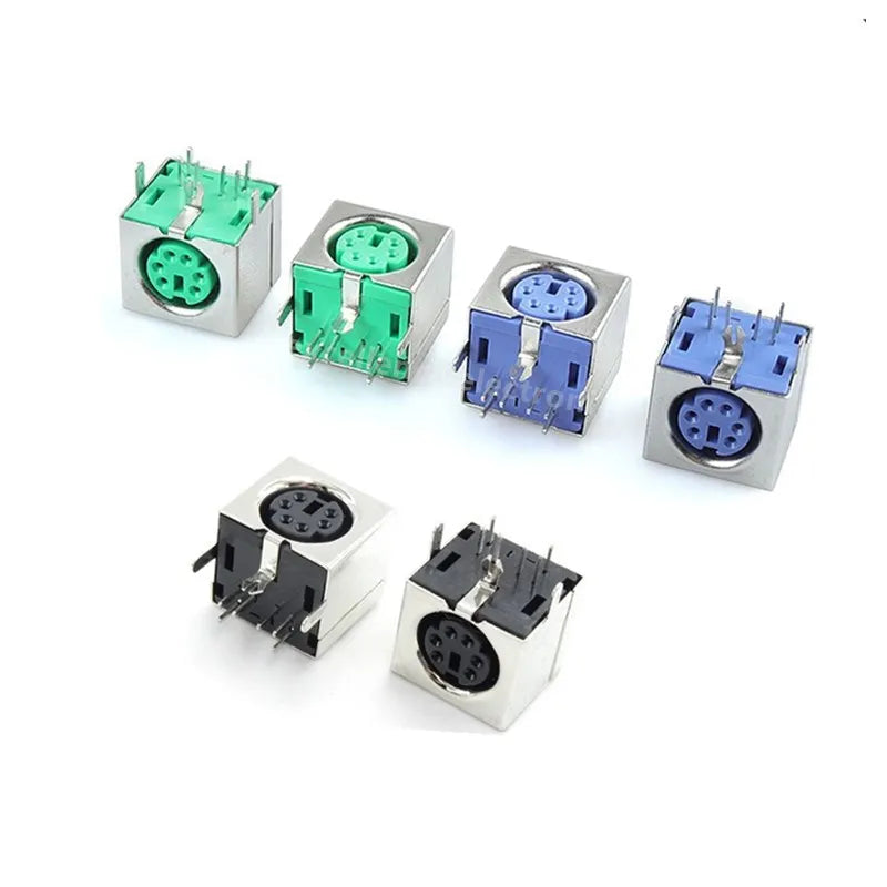 2/5/10Pcs PS2 Female Socket Jack Connector On PCB Black/Green/Purple 6 Pins PS/2 Square Jack Adpater