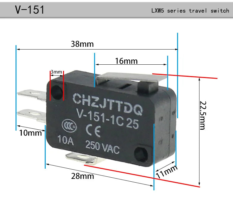 5PCS Momentary Micro Limit Switch CHZJTTDQ V-15.V-151.V-152.V-153.V-154.V-155.V-156   Travel switch limit switch silver contact