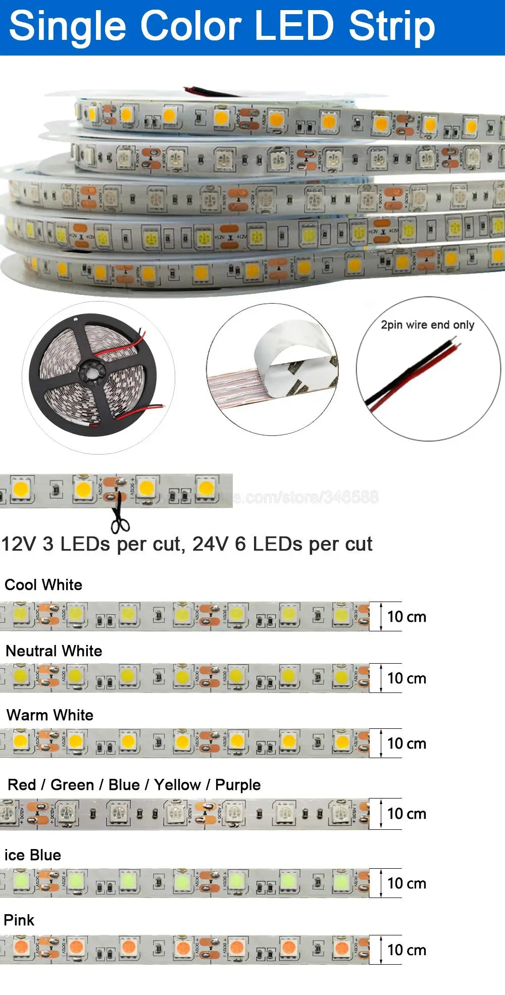 5m DC5V 12V 24V SMD 5050 LED Strip Light TV Backlight IP20 IP65 Waterproof  Cool Warm White 4000K RGB Tape Ribbon for Decoration