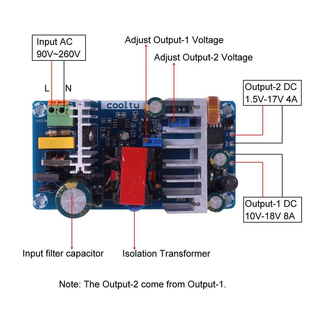 AC-DC Converter AC 110V 220V to 10V-18V/8A 1.5V-17V/4A 96W Dua Power Supply Module Adjustable Buck Step Down Module