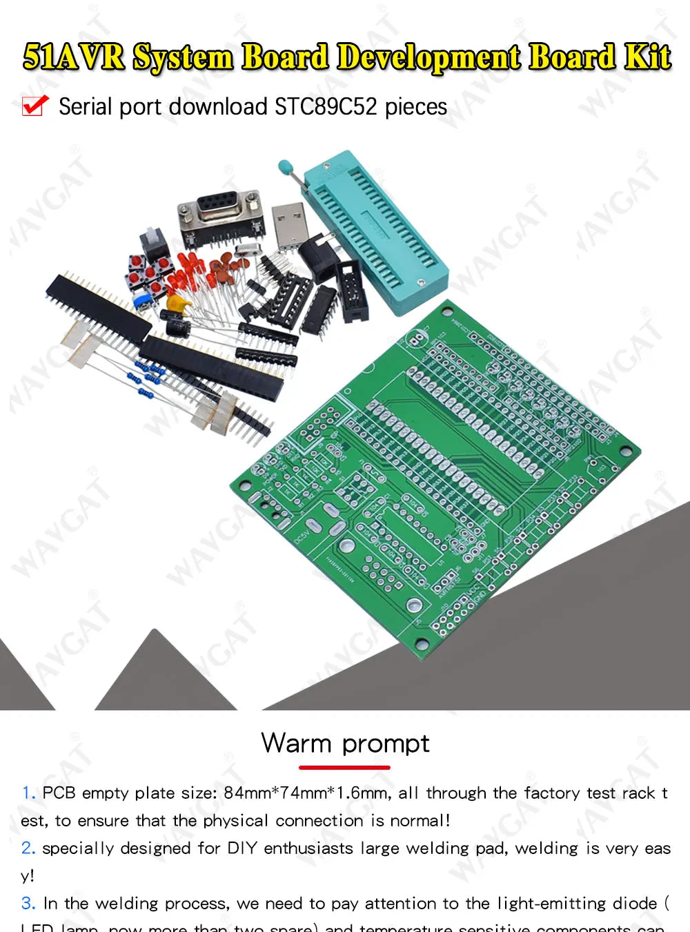 WAVGAT DIY learning board kit suit the parts 51/AVR microcontroller development board learning board STC89C52