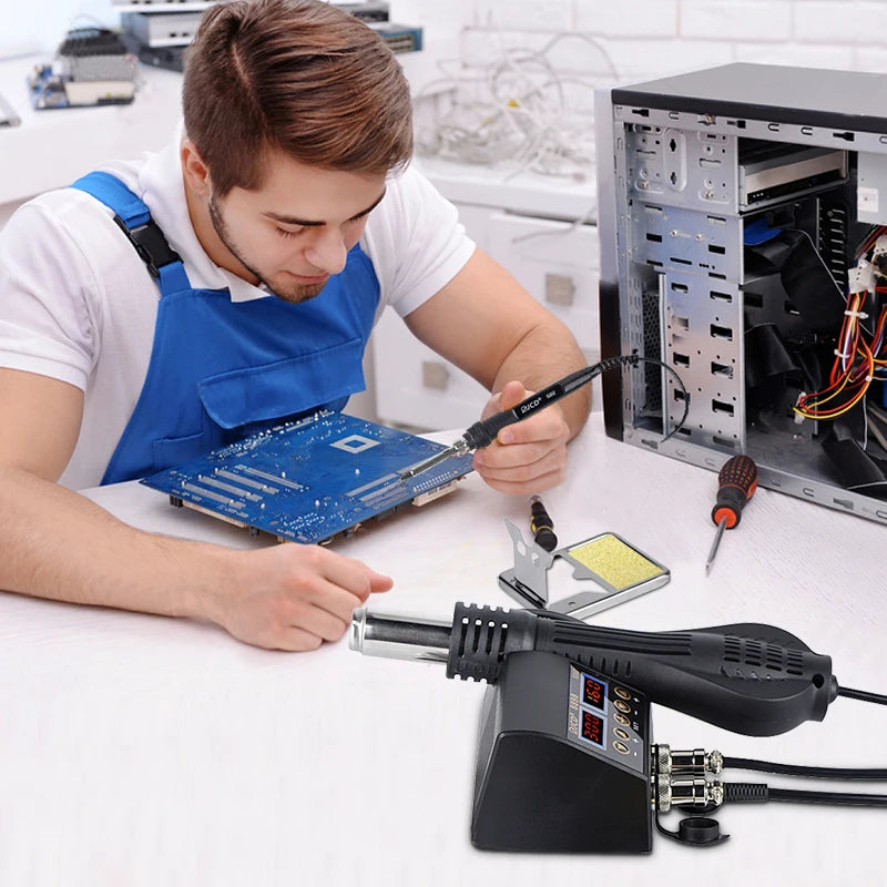 JCD 2 in 1 750W Hot Air Gun LCD Digital Display Welding Soldering Rework Station for Cell-phone BGA SMD PCB IC Solder Iron 8898