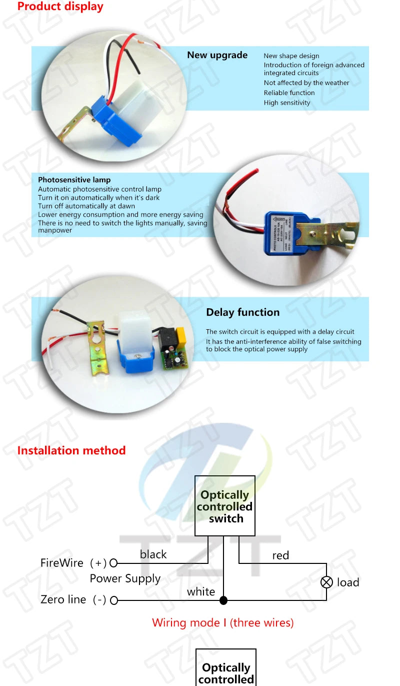 TZT 1PCS  Automatic Auto On Off Photocell Street Light Switch DC AC 220V 50-60Hz 10A Photo Control Photoswitch Sensor Switch