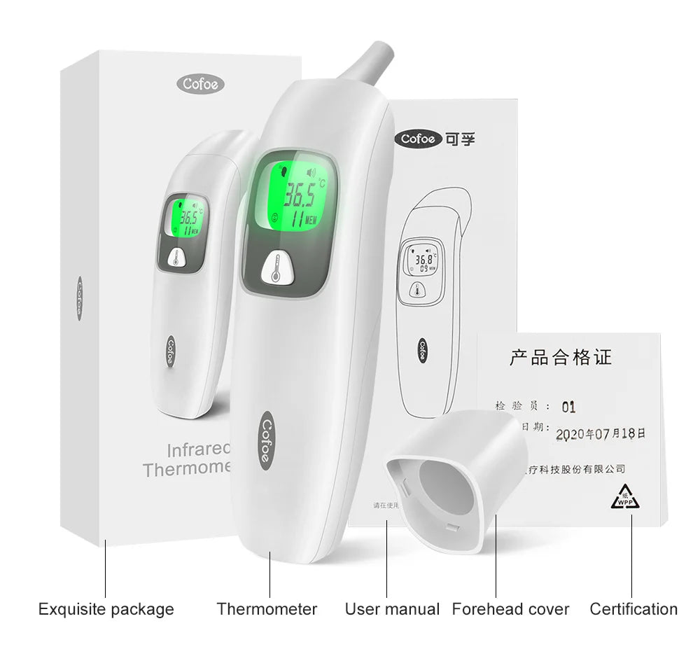 Cofoe 2 in 1 Digital Forehead & Ear Thermometer Non-Contact Medical Thermometer Baby/Adult  ±0.1℃ Temperature precise Measure