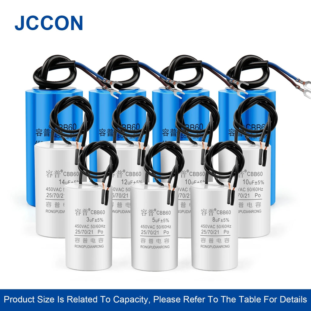 1Pcs CBB60 Motor Run Capacitor 450V AC Starting Capacitors 345681012141516182025303540457080100UF For Washing Machine