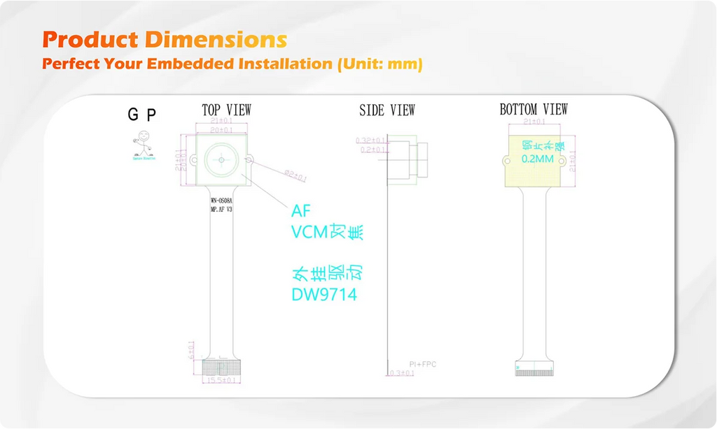 3840H*2160V 4K 8MP HD OS08A10 MIPI Camera Module Autofocus 90 Degree 30PIN MIPI CSI for Product Vision