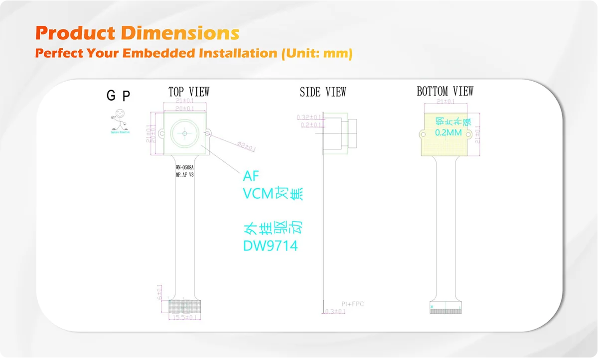 3840H*2160V 4K 8MP HD OS08A10 MIPI Camera Module Autofocus 90 Degree 30PIN MIPI CSI for Product Vision