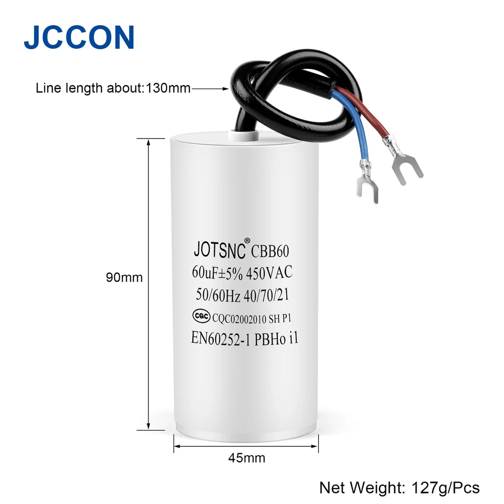2Pcs CBB60 Motor Running Capacitor 450V Series AC Water Pump Startup Capacitors Start Motor Run 450VAC 3uF-80uF