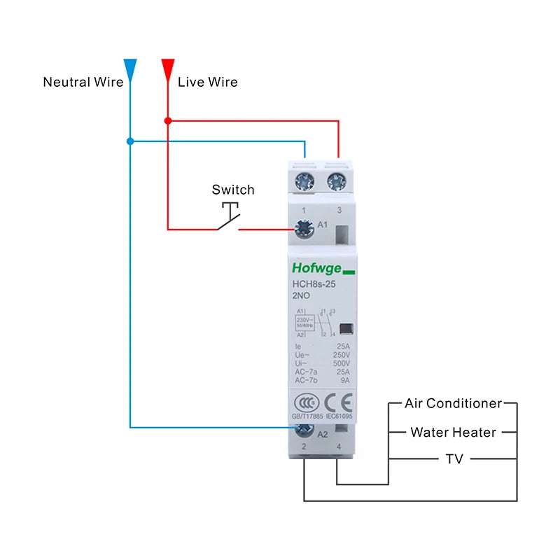 HCH8s-63 Household AC Contactor 2P 40A 63A 2NO 2NC  1NO1NC DC24V AC110V AC220V Automatic  Contactor Din Rail Type 50Hz 60Hz