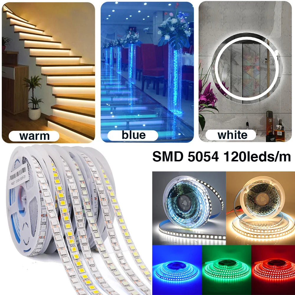 DC12V LED Strip 5050 5054 2835 240LEDs/m High Bright Flexible LED Rope Ribbon Tape Light Lamp Warm White / Cold White 5m