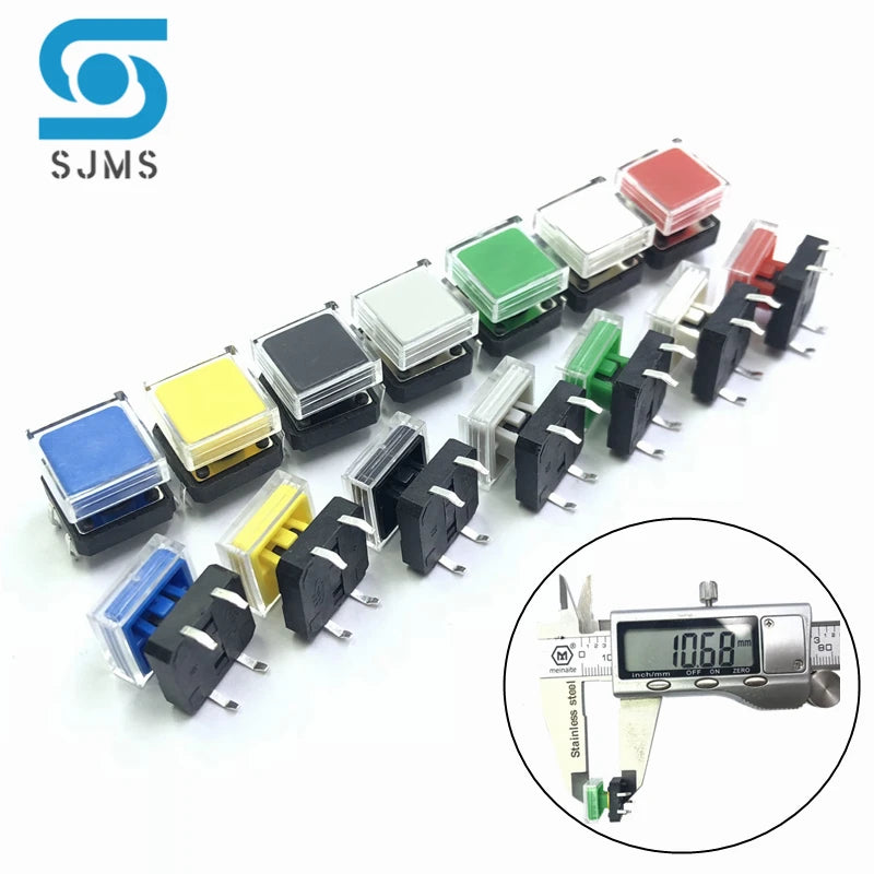 10pcs B3F Tactile Push Button Switch +A14 Color Hat 10pcs + Transparent Cap 10pcs Momentary Tact Touch Micro Switch 12*12*7.3mm