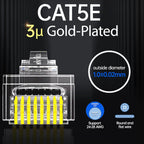 AMPCOM CAT6 CAT5E Pass Through RJ45 Modular Plug Network Connectors UTP 3/50μ Gold-Plated 8P8C Crimp End for Ethernet Cable