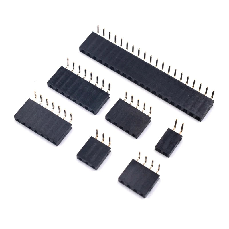 10Pcs 2.54mm Pitch Right Angle Single Row Female Pin Header Strip Socket PCB Board Connector 2~40Pin Stright Pinheader Adapter