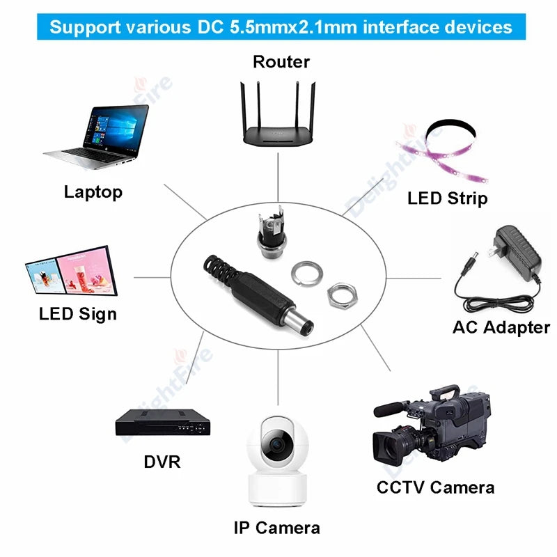 DC Power Connector 5.5mm 2.1mm 2.5mm 3.5mm 1.35mm Barrel Plug 3A 5V 12V Male Female Jack Socket Screw Nut Panel Mount Adapter