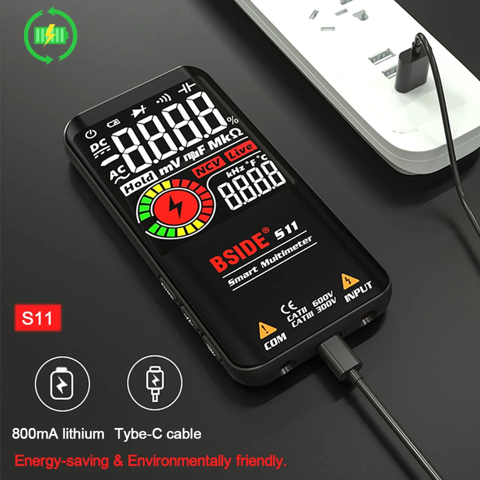 BSIDE Profesional Digital Multimeter Smart 9999 EMF Multitester DC AC Voltage Capacitor Ohm Diode Live Electric Tester USB charg