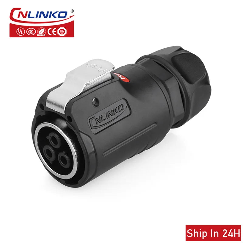 Cnlinko LP24 Plastic IP67 Waterproof 3pin Aviation Electric Plug Socket AC500V 25A Power Connector for Circular Wire Connection