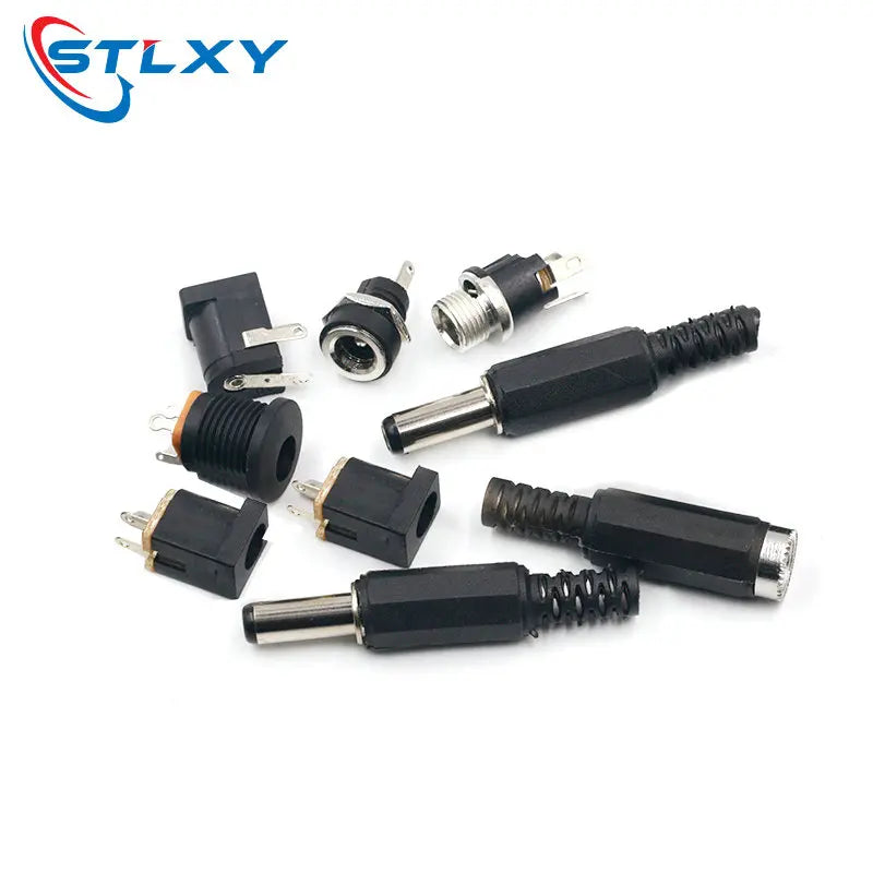 10PCS DC Power Connector pin 2.5x5.5mm Female Plug Jack + Male Plug Jack Socket Adapter PCB Mount DIY Adapter Connector 5.5x2.5