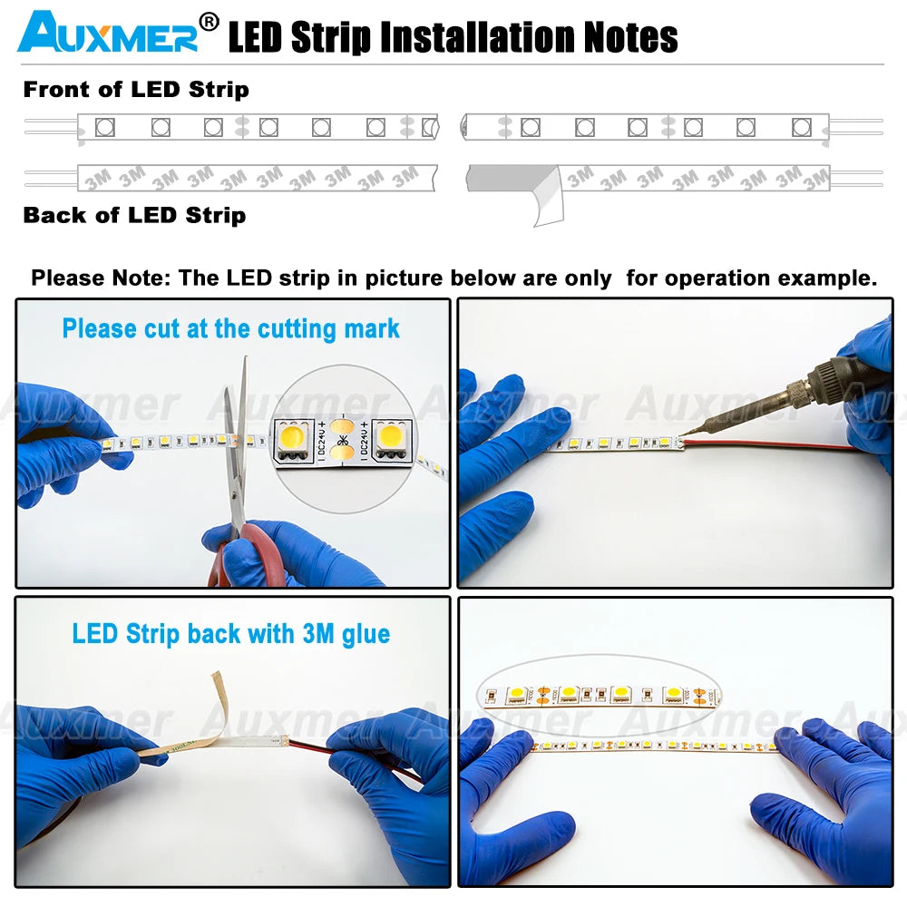 Auxmer Low Power 2835 LED Strip,Mono Color,120LEDs/m 240LEDs/m,CRI＞95/90,3SDCM,Super Bright Flex LED DC12/24V,5m/reel,IP20