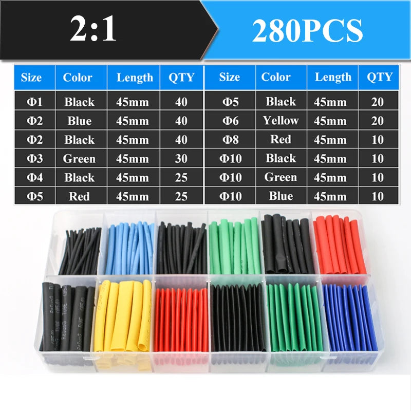2：1 Thermoresistant Tube Heat Shrink Wrapping Kit Assorted Wire Cable Sulation Sleeving 3:1  Heat Shrink Tubing