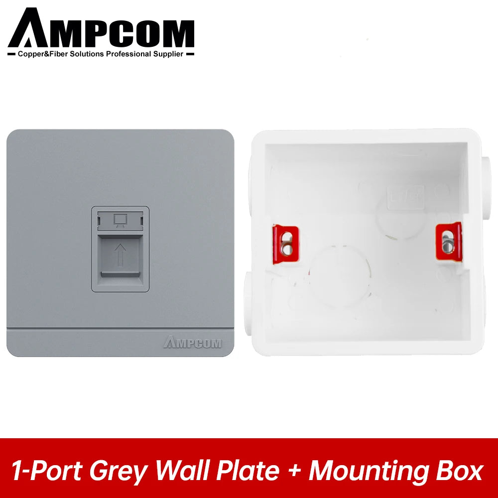 AMPCOM 86-type Wall Faceplate With Mounting Junction Box , Networking Telephone Socket Outlet Mount Panel For RJ45 RJ11 Module