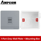 AMPCOM 86-type Wall Faceplate With Mounting Junction Box , Networking Telephone Socket Outlet Mount Panel For RJ45 RJ11 Module