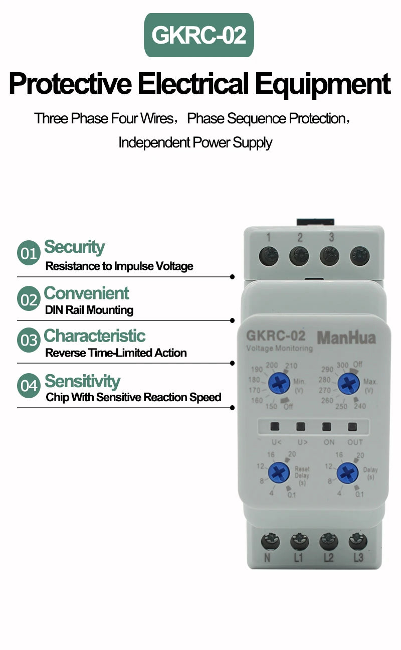 Device Relay AC GKRC-02 Phase Failure Protection Relay With Low Power Three Phase Four Wire Sealed Voltage Monitoring Relay