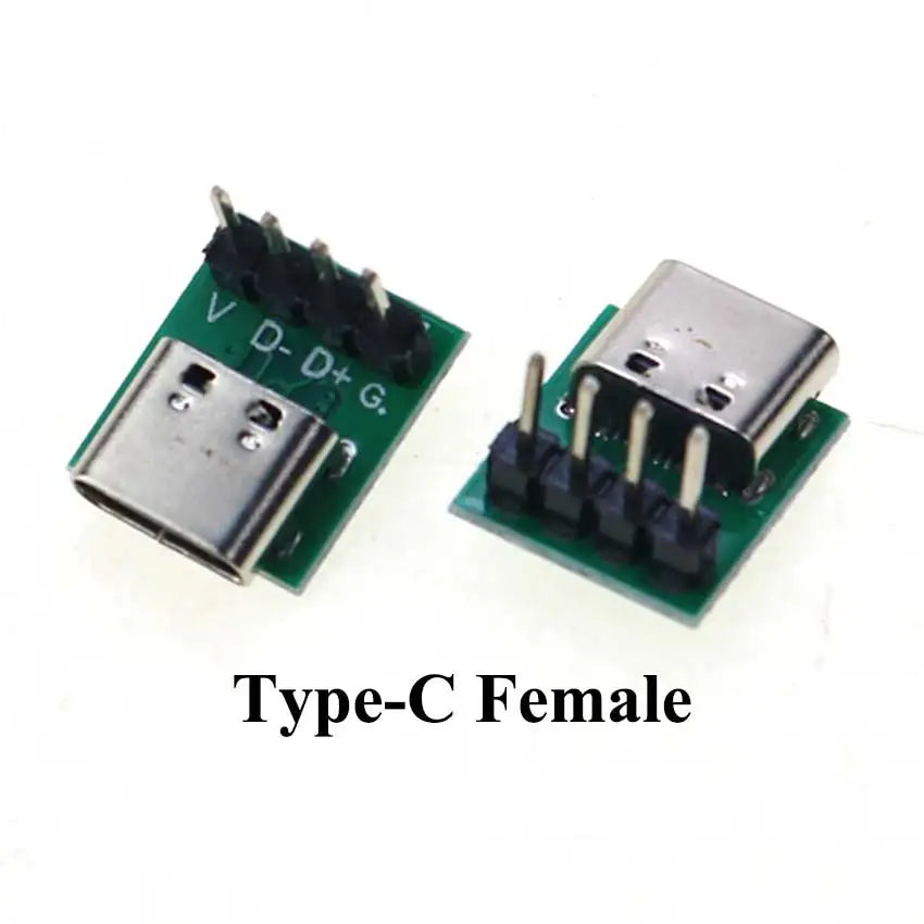 Cltgxdd 1pcs Data Charging Cable Jack Test Board with Pin Header 90/180 Degree USB 3.1 Type-C Female Male Connector