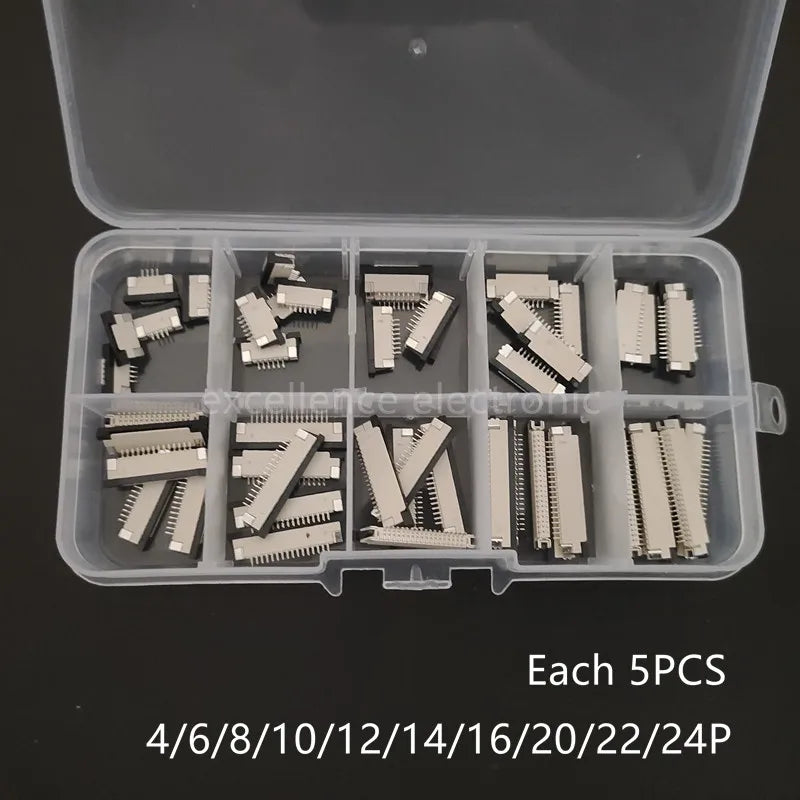 50pcs FFC FPC Connector 1.0mm 4/6/8/10/12/14/16/20/22/24 Pin Top Contact Flat Cable Connector Socket Sets