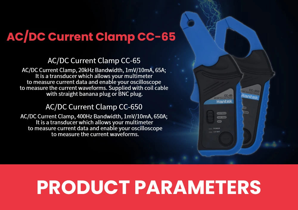 Hantek CC65 CC650 CC800 AC/DC Current Clamp Meter Transducer for Digital Multimeter Oscilloscope Probe with BNC Type Connector