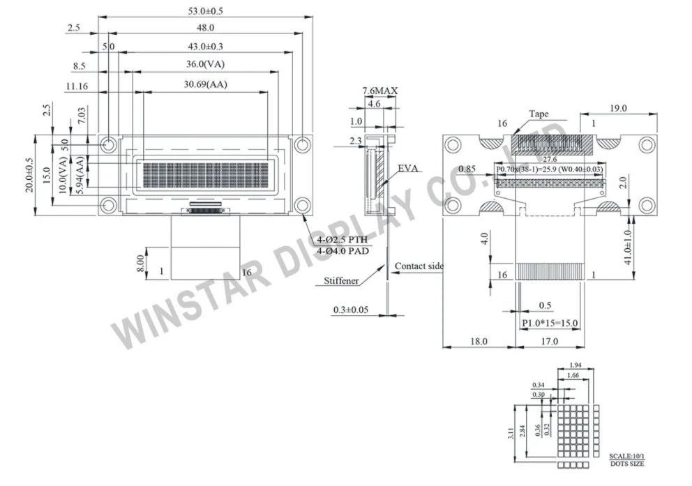 COG Small Size 1602 LCD Module WS0012 16*2 1602 Panel 6800 8080 SPI 16x2 Character OLED Screen Display