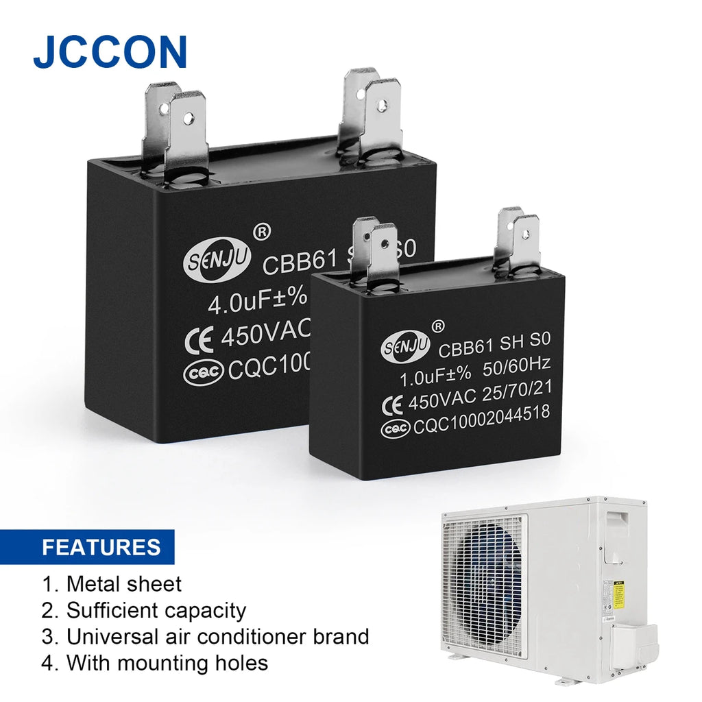 2Pcs CBB61 Air Conditioner External Fan Start Capacitor Motor Run Capacitor 450V 1UF 1.2UF 1.5UF 2UF 2.5UF 3UF 3.5UF 4UF 4.5UF