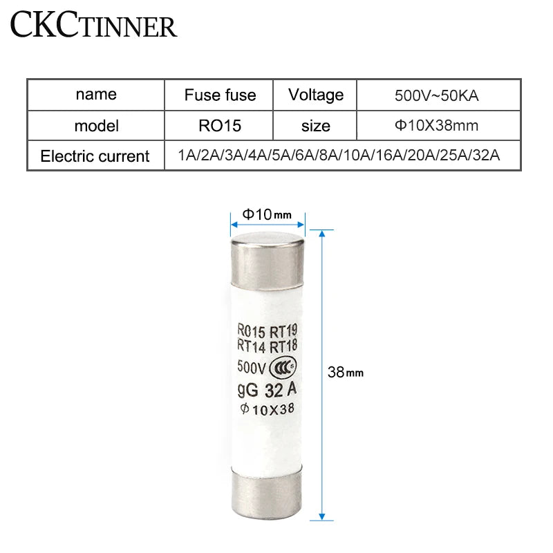 10Pcs 10*38 Fast blow Ceramic Fuse 10x38mm Fuse 500V  1A 2A 3A 4A 5A 6A 8A 10A 16A 20A 25A 32A  RO15 RT19 RT14 RT18