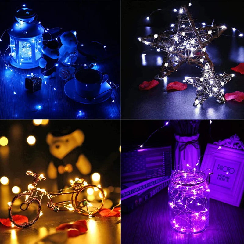 1M 2M 3M 5M Copper Wire LED String Lights Battery Operated Holiday Lighting Fairy Garland For Christmas Tree Wedding Party Decor