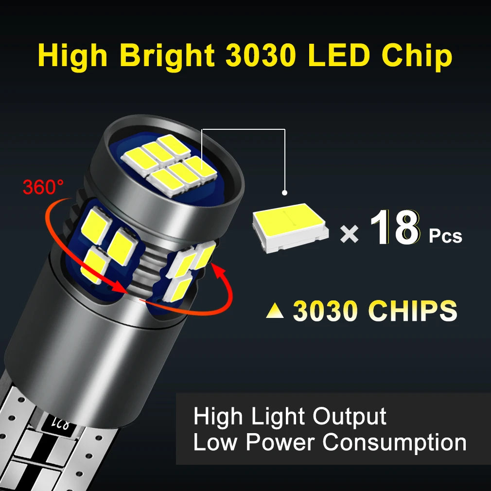 2Pcs W5W LED T10 Led Bulb 168 194 Canbus Nor Error 18SMD 3030 Car Signal Lights Clearance License Plate Lamp 6000K White 12V