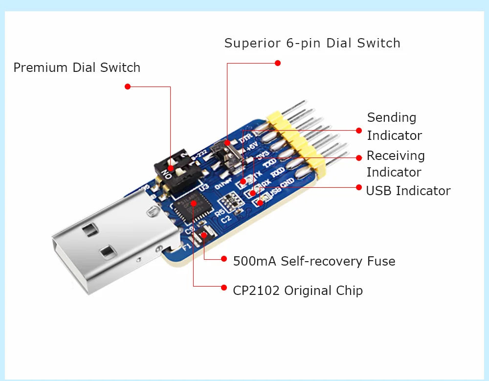 WitMotion USB-UART 6-In-1 Converter, Multifunctional USB-TTL/RS485/232, TTL-RS232/485,232-485)Serial Adapter, CH340/ CP2102 Chip