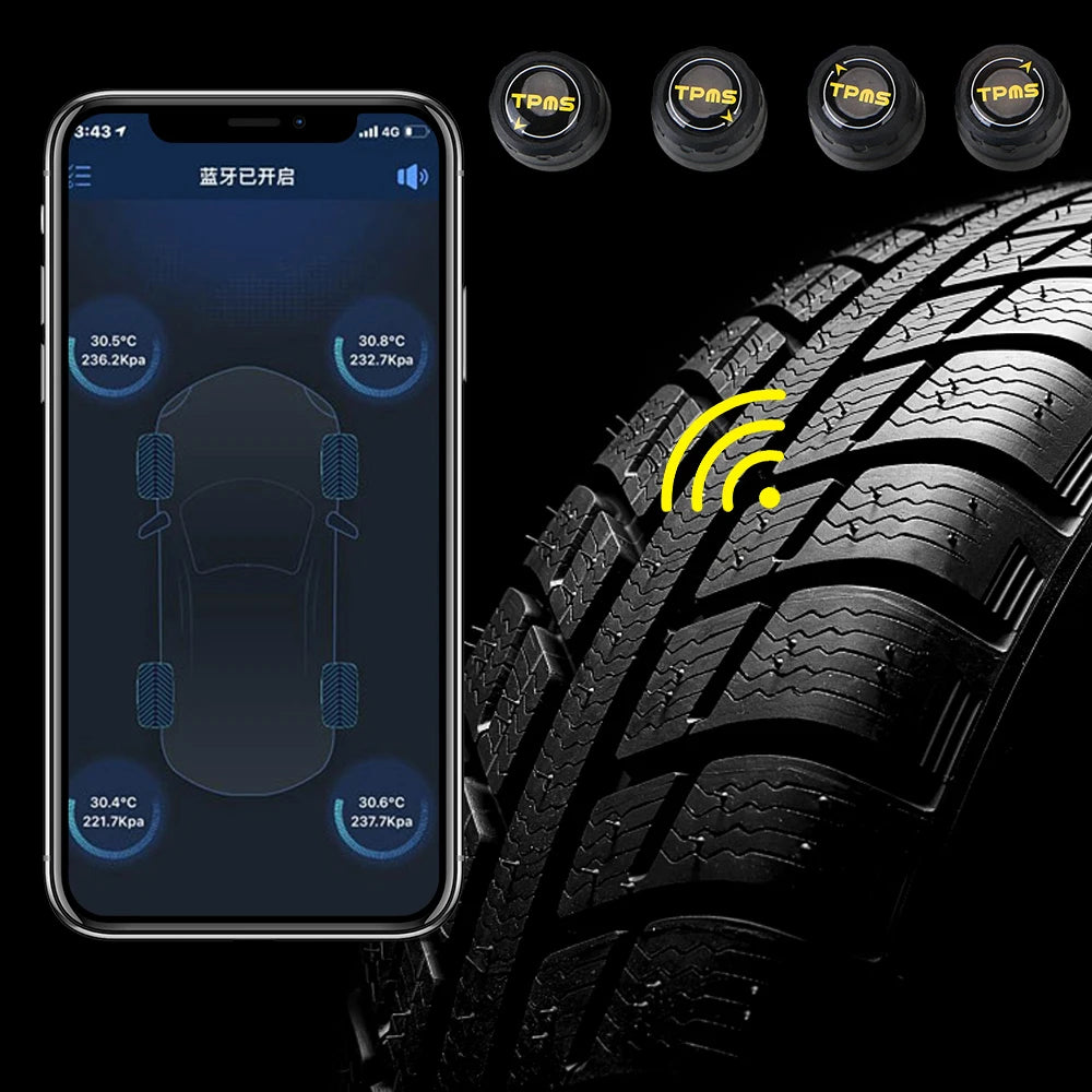 LEEPEE Bluetooth 4.0 5.0 Alarm Tire Pressure Sensors Android iOS BLE Tester Car TPMS Universal Tyre Pressure Monitoring System
