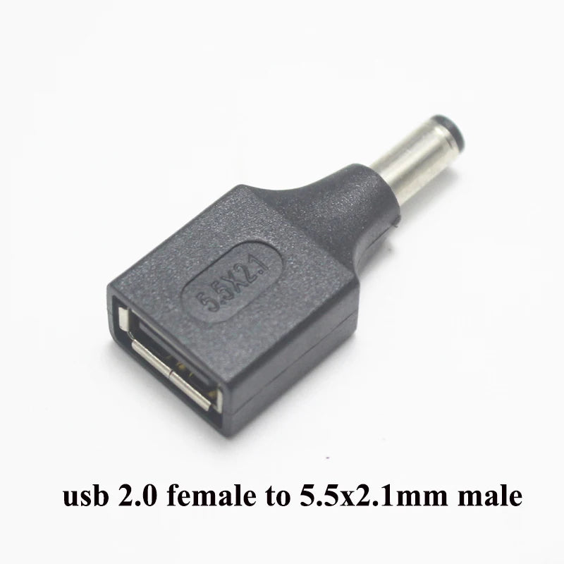 1pcs Commonly Used USB Set 5.5*2.1/5.5x2.1mm Female Jack to USB 2.0 Male Plug DC Power Male to Female Connector Adapter