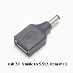 1pcs Commonly Used USB Set 5.5*2.1/5.5x2.1mm Female Jack to USB 2.0 Male Plug DC Power Male to Female Connector Adapter
