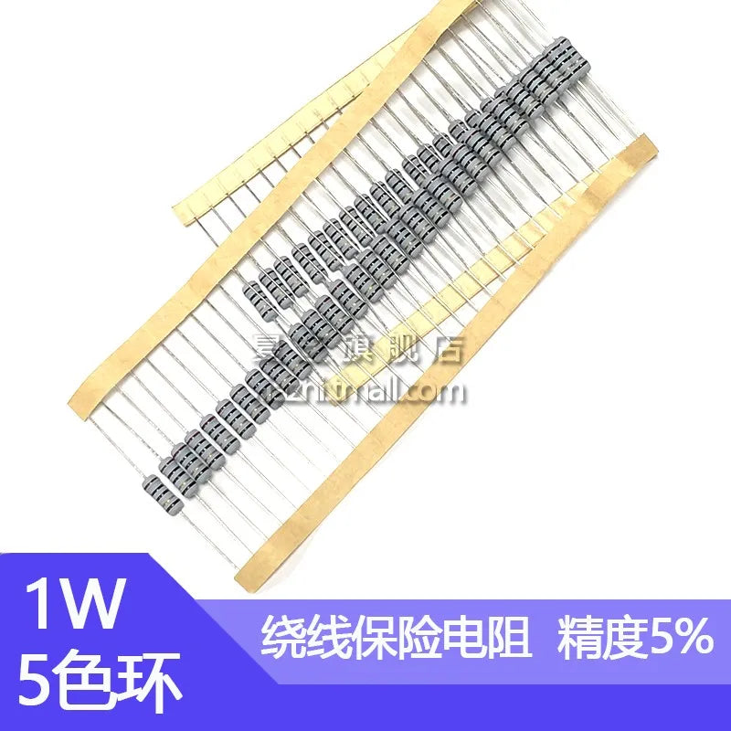 50pcs  1W Wire-wound Fuse Resistance Accuracy 5% 0.1 0.15 0.22 0.33 0.47 0.5 1 2.2 3.3 4.7 Ohm R Wire Wound Resistor 0.1R 0.15R