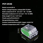 25/50/100Pcs 252/253/254/255 Fast Push-in Conductor Wiring Connector Terminal Block Compact Wire Connector 2/3/4/5Pin AWG18-12