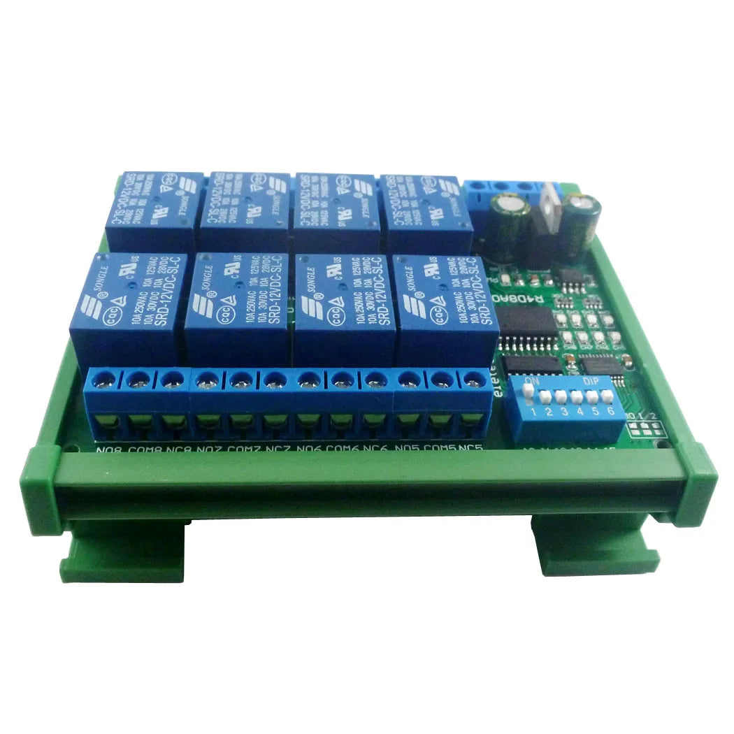 DC 12V 8 Ch RS485 Relay Board Modbus RTU UART Remote Control Switch DIN35 Rail Box for PLC Automation Control