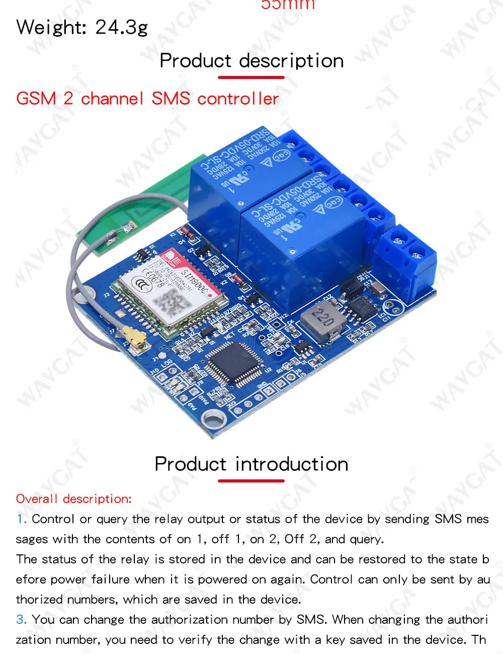 1/2 Channel Relay Module Sms Gsm Remote Control Switch Sim800C Stm32F103C8T6   for Greenhouse Oxygen Pump