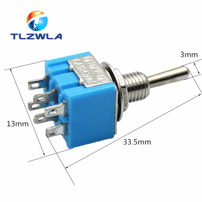 1PCS Blue 6-Pin DPDT ON-ON Mini MTS-203 6A125VAC Miniature Toggle Switches Button switch Dialing Single Power switches MTS203