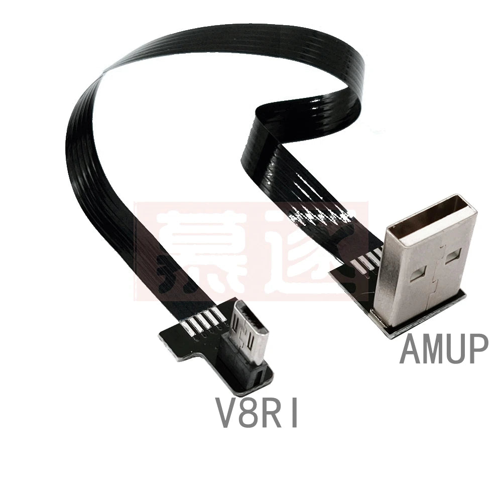 FPC Super Flat flexible Up & Down & Left & Right Angled 90 Degree USB Micro USB Male to USB male FPV Data Charge connector Cable