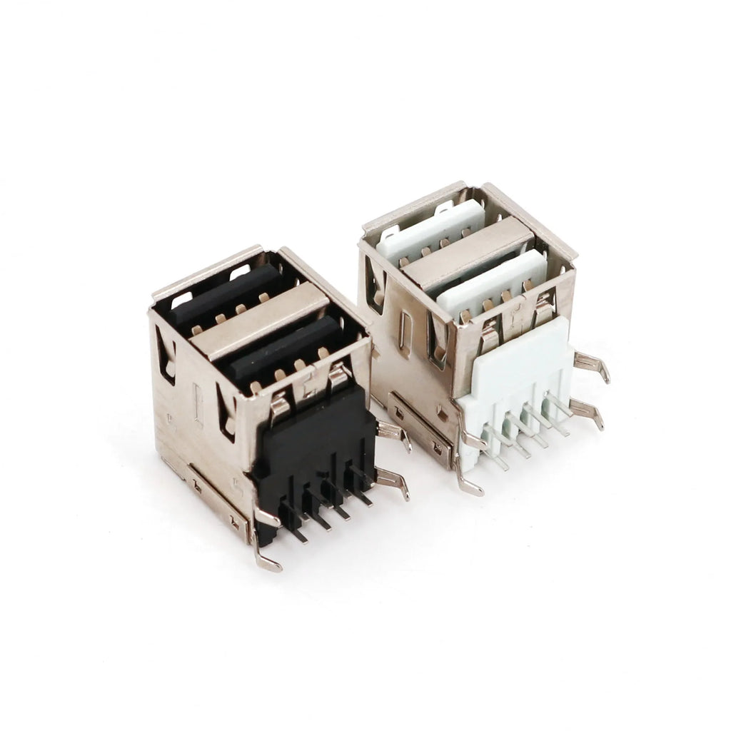 10Pcs USB Dual Port Type A 8Pin Right Angle Female Socket PCB Mount Solder Connector
