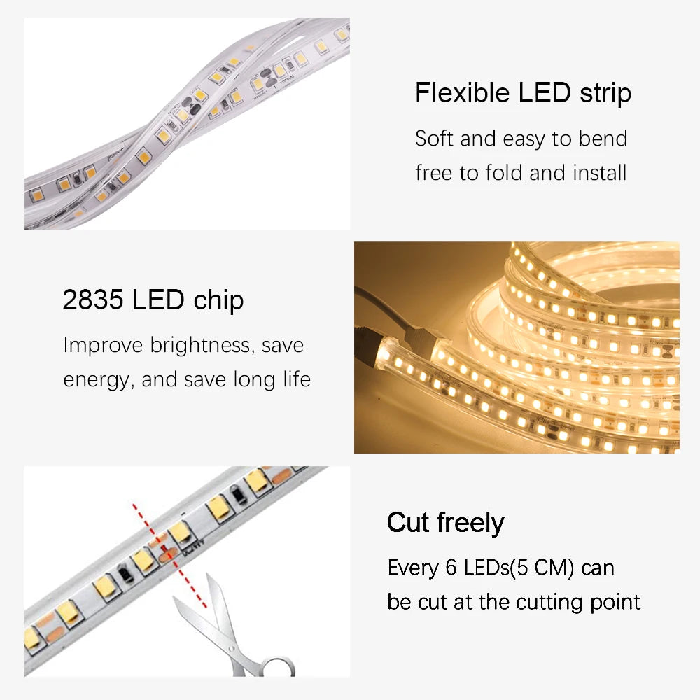 IP67 Waterproof LED Strip Light 12V 24V 2835 120Leds/m Flexible LED Tape Ribbon Rope Light White/Warm White/Natural White 1-10m