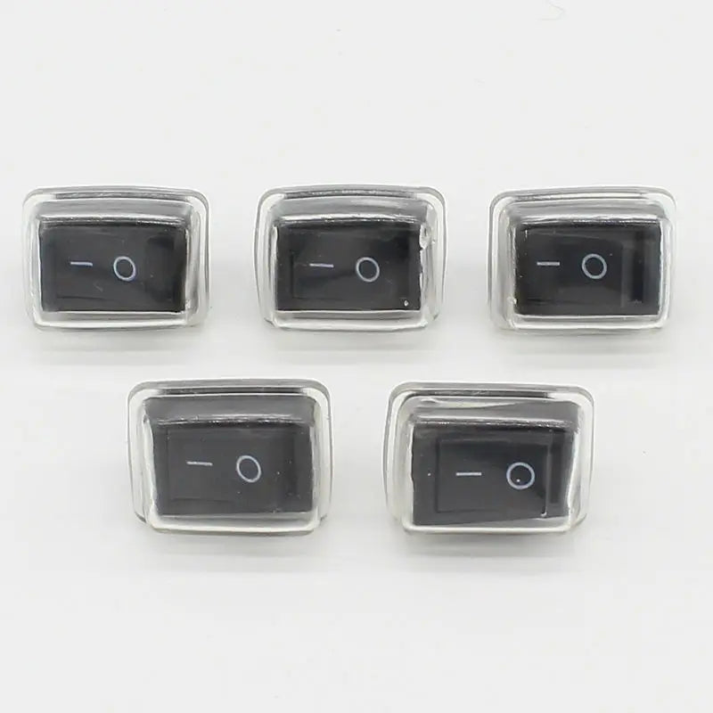 5Pcs/Lot Black Push Button Mini Switch 6A-10A 110V 250V 2Pin Snap-in On/Off Rocker Switch 21MM*15MM with Waterproof Cover Black