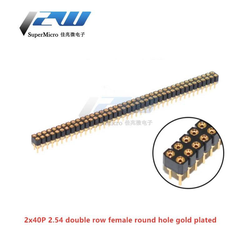 5 Pcs/Lot Round Hole Pin Header 2.54MM Pitch Row Female Single Row 1x40P, Double Row 2x40P, Double Row Pin Round Pin Gold Plated